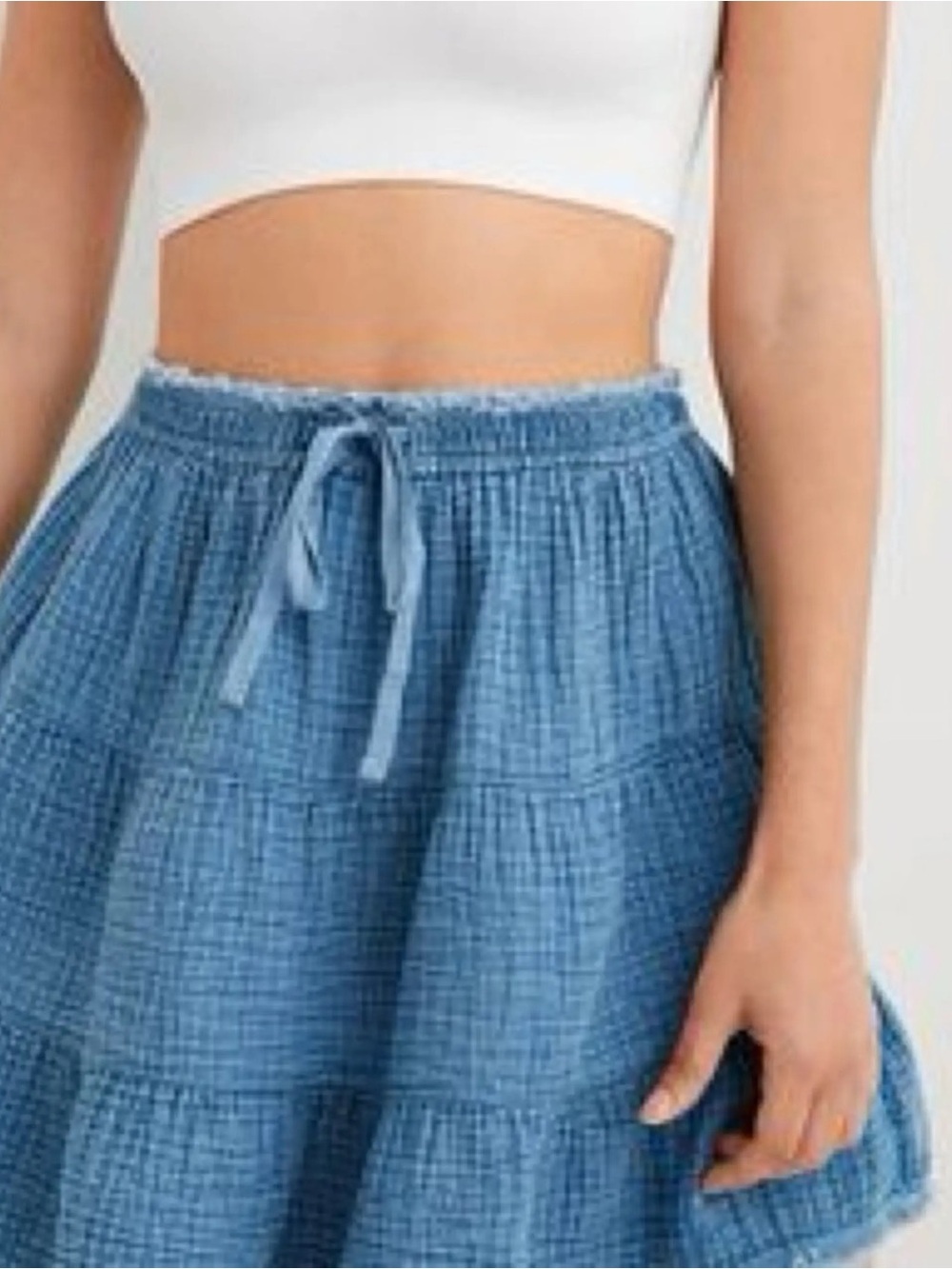 New Aerie Chambray Tiered Gauze 100% Cotton Twirly Fairy Cottagecore mini skirt - Picture 1 of 7